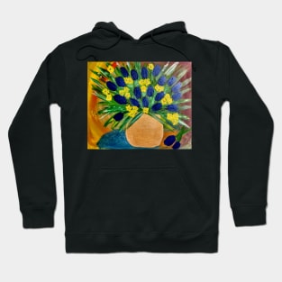 Abstract blue tulips in vintage style gold vase Hoodie